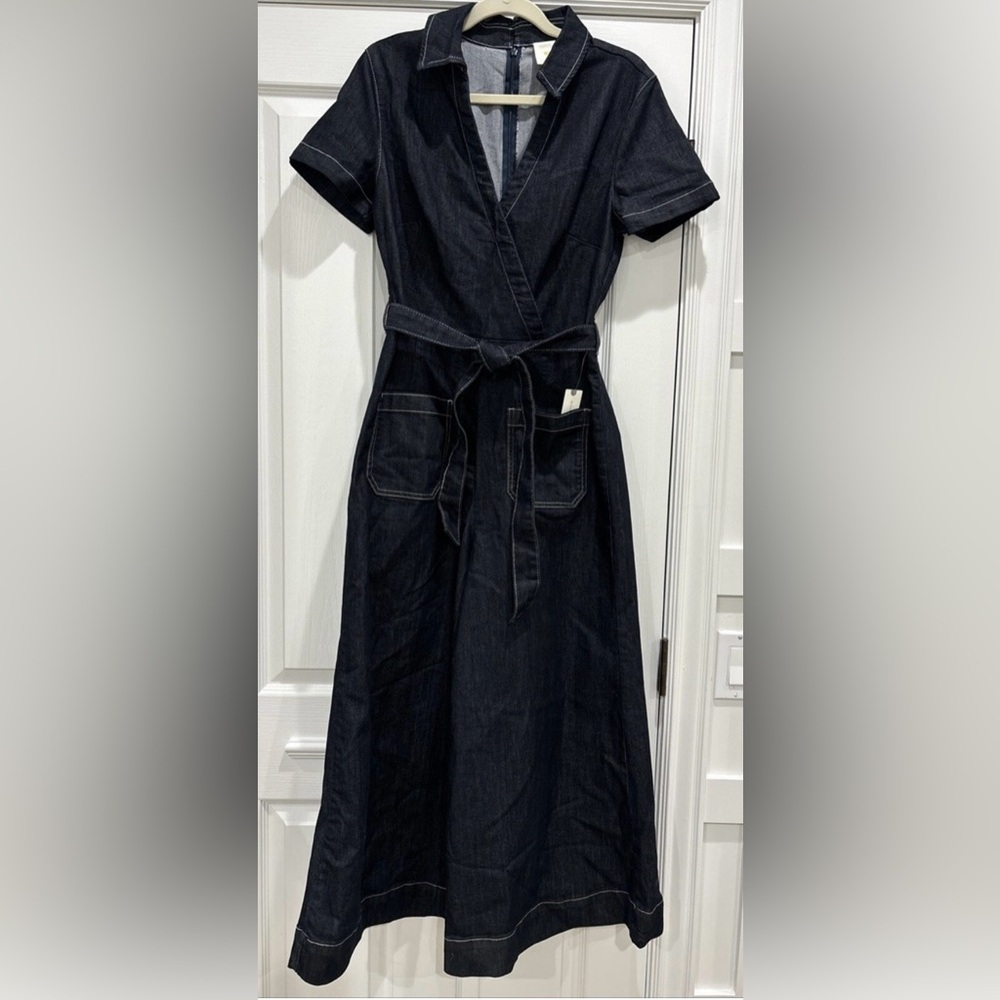 Maeve Anthropologie Colette Wrap Jumpsuit Ponte Denim Blue 10 - Picture 5 of 14